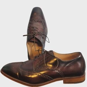 Giovacchini Cognac Wingtip Derby Dress Shoes Handmade Italy 10.5
